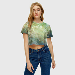 Футболка 3D укороченная женская Абстракция - faded spots on a green background, цвет: 3D-принт — фото 2