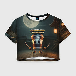 Футболка 3D укороченная женская Cappuccino Assassino мем, цвет: 3D-принт