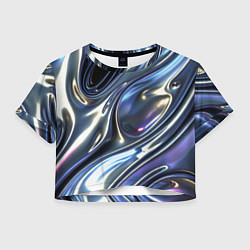 Футболка 3D укороченная женская Серебро жидкий металл, цвет: 3D-принт