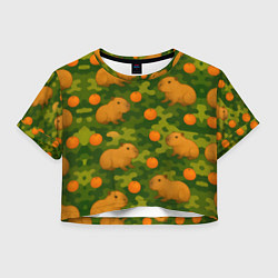 Футболка 3D укороченная женская Камуфляж с капибарами, цвет: 3D-принт