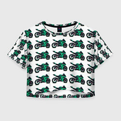 Футболка 3D укороченная женская Motorcycle turquoise, цвет: 3D-принт