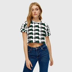 Футболка 3D укороченная женская Motorbike dark green, цвет: 3D-принт — фото 2