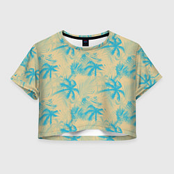 Футболка 3D укороченная женская Palm light blue beige, цвет: 3D-принт