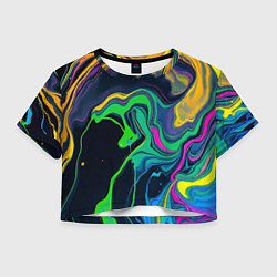 Футболка 3D укороченная женская Разводы и переливы разноцветной краски, цвет: 3D-принт