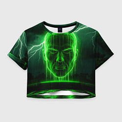 Футболка 3D укороченная женская Неоновая голова, цвет: 3D-принт