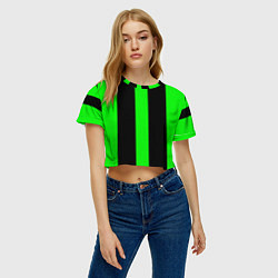 Футболка 3D укороченная женская Color green black lines, цвет: 3D-принт — фото 2