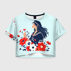 Футболка 3D укороченная женская Девушка моряка, цвет: 3D-принт