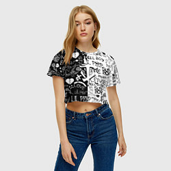 Футболка 3D укороченная женская Doom x liil peep pattern black, цвет: 3D-принт — фото 2