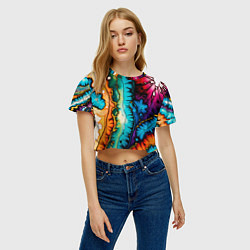 Футболка 3D укороченная женская Разноцветный узор, цвет: 3D-принт — фото 2
