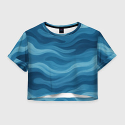 Футболка 3D укороченная женская Камуфляжные синие волны, цвет: 3D-принт