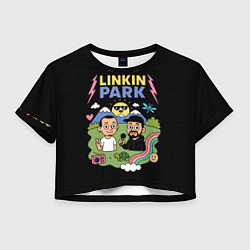 Футболка 3D укороченная женская Линкин Парк мультяшный стиль, цвет: 3D-принт