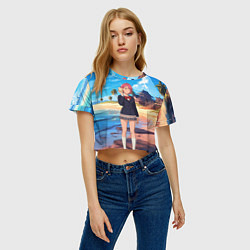 Футболка 3D укороченная женская Дандадан Сиратори Айра с ракушкой в руках, цвет: 3D-принт — фото 2