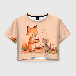 Футболка 3D укороченная женская Пироги с лисой, цвет: 3D-принт