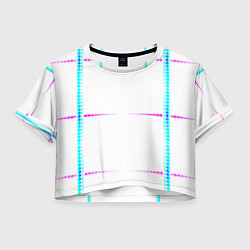 Футболка 3D укороченная женская Color white blue pink stripes, цвет: 3D-принт