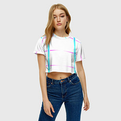Футболка 3D укороченная женская Color white blue pink stripes, цвет: 3D-принт — фото 2