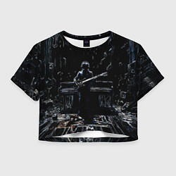 Футболка 3D укороченная женская Линейный силуэт музыканта, цвет: 3D-принт