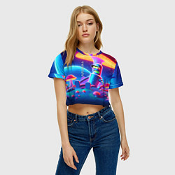 Футболка 3D укороченная женская Робот-сгибальщик Бендер находится под неоновым мух, цвет: 3D-принт — фото 2