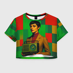 Женский топ Девушка с радио ретрофутуризм поп-арт 1970-е