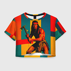 Футболка 3D укороченная женская Индеец поп-арт, цвет: 3D-принт