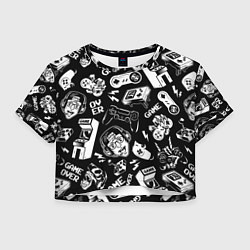 Футболка 3D укороченная женская Retro gamer pattern, цвет: 3D-принт