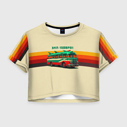 Футболка 3D укороченная женская Ретро автобус ЗИЛ поп-арт, цвет: 3D-принт