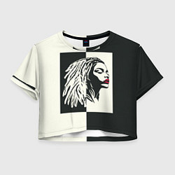 Футболка 3D укороченная женская Девушка с дредами на темно-зеленом, цвет: 3D-принт