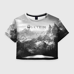 Футболка 3D укороченная женская Скайрим - черно белый пейзаж, цвет: 3D-принт