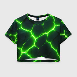 Футболка 3D укороченная женская Кислотный зеленый разлом, цвет: 3D-принт