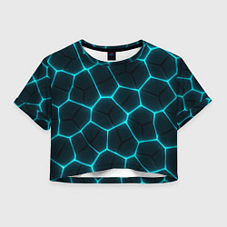 Футболка 3D укороченная женская Неоновые голубые соты, цвет: 3D-принт