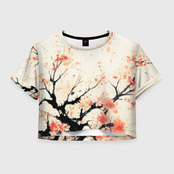 Футболка 3D укороченная женская Чёрное дерево с цветами абстракция, цвет: 3D-принт