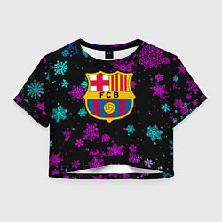 Футболка 3D укороченная женская Барселона неоновые снежинки, цвет: 3D-принт