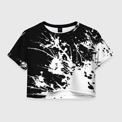 Футболка 3D укороченная женская Взрывная белая краска на чёрном, цвет: 3D-принт