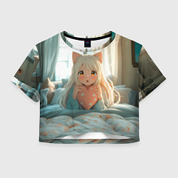 Футболка 3D укороченная женская Аниме девушка в кровати с сердцем, цвет: 3D-принт