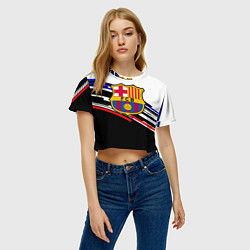 Футболка 3D укороченная женская Barcelona полосы текстура спорт, цвет: 3D-принт — фото 2