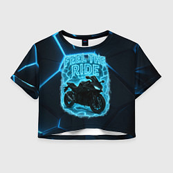Футболка 3D укороченная женская Feel the ride неоновый мото, цвет: 3D-принт