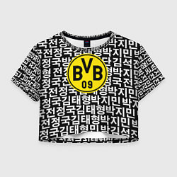 Футболка 3D укороченная женская Borussia японские символы паттерн, цвет: 3D-принт