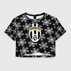 Футболка 3D укороченная женская Ювентус снежинки белые, цвет: 3D-принт