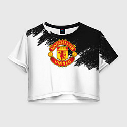 Футболка 3D укороченная женская Манчестер Юнайтед краски белые, цвет: 3D-принт