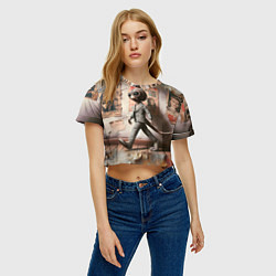 Футболка 3D укороченная женская Пришелец в костюме в полосочку, цвет: 3D-принт — фото 2