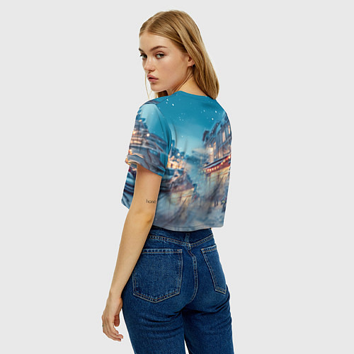 Женский топ Лошадь на фоне новогодней улицы / 3D-принт – фото 4