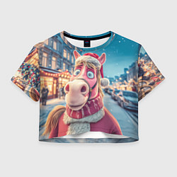 Женский топ Лошадь на фоне новогодней улицы