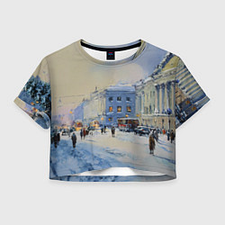 Футболка 3D укороченная женская Зимний праздничный Питер, цвет: 3D-принт