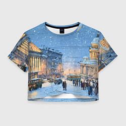 Футболка 3D укороченная женская Снежный новогодний Питер, цвет: 3D-принт