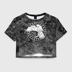 Футболка 3D укороченная женская Ворон в круге рун и компас вегвизир, цвет: 3D-принт