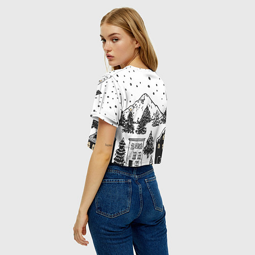Женский топ Заснеженный черно-белый город / 3D-принт – фото 4