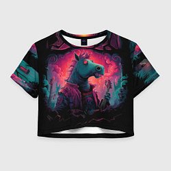 Футболка 3D укороченная женская Лошадь рок стиль, цвет: 3D-принт