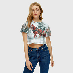 Футболка 3D укороченная женская Новогодняя лошадка 2026, цвет: 3D-принт — фото 2