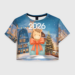 Футболка 3D укороченная женская Лошадка в подарочной коробке, цвет: 3D-принт