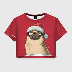 Футболка 3D укороченная женская Новогодний мопс, цвет: 3D-принт