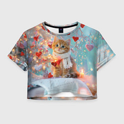 Женский топ Рыжий новогодний котенок с сердечком